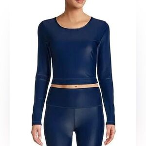 NEW Womens Antonio Melani Active Crew Neck Luminous Long Sleeve Crop Top $68